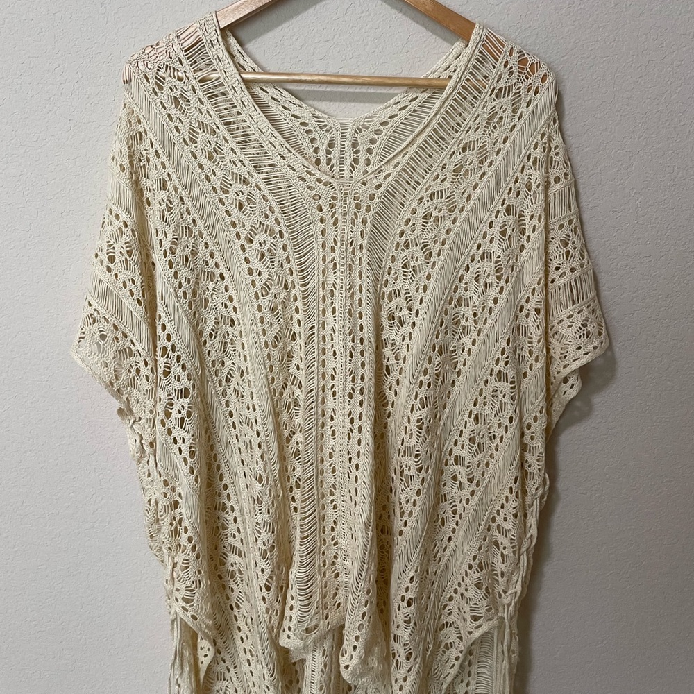 Beige / Cream Crochet Poncho